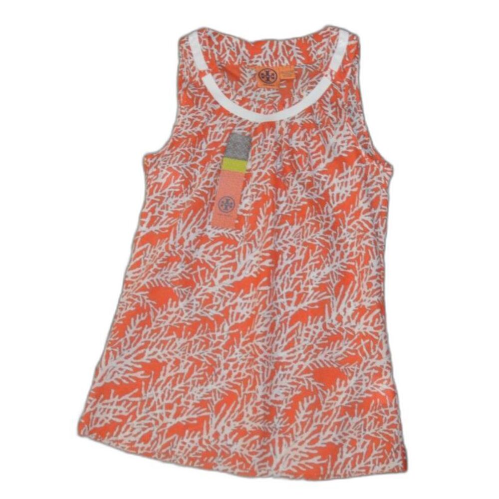 NWT Tory Burch Sleeveless Cotton Blouse in Coral Print April Top 13081194 Size 6